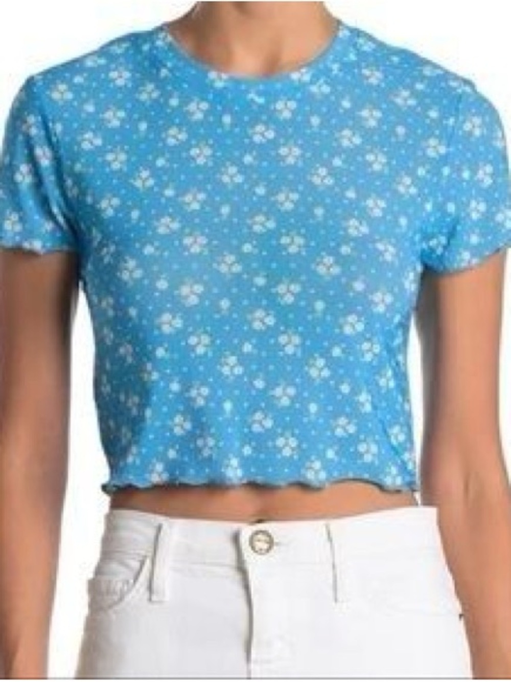 BCBGeneration Blue Floral Crop Tee